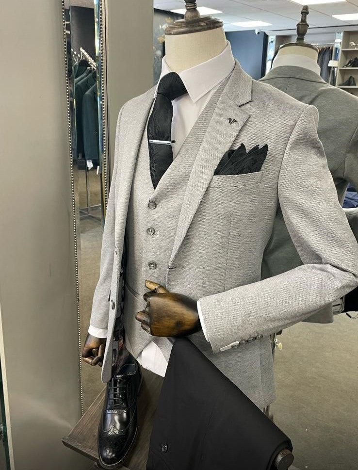 Hou Grey Blazer & Waistcoat With Black Trousers To Own