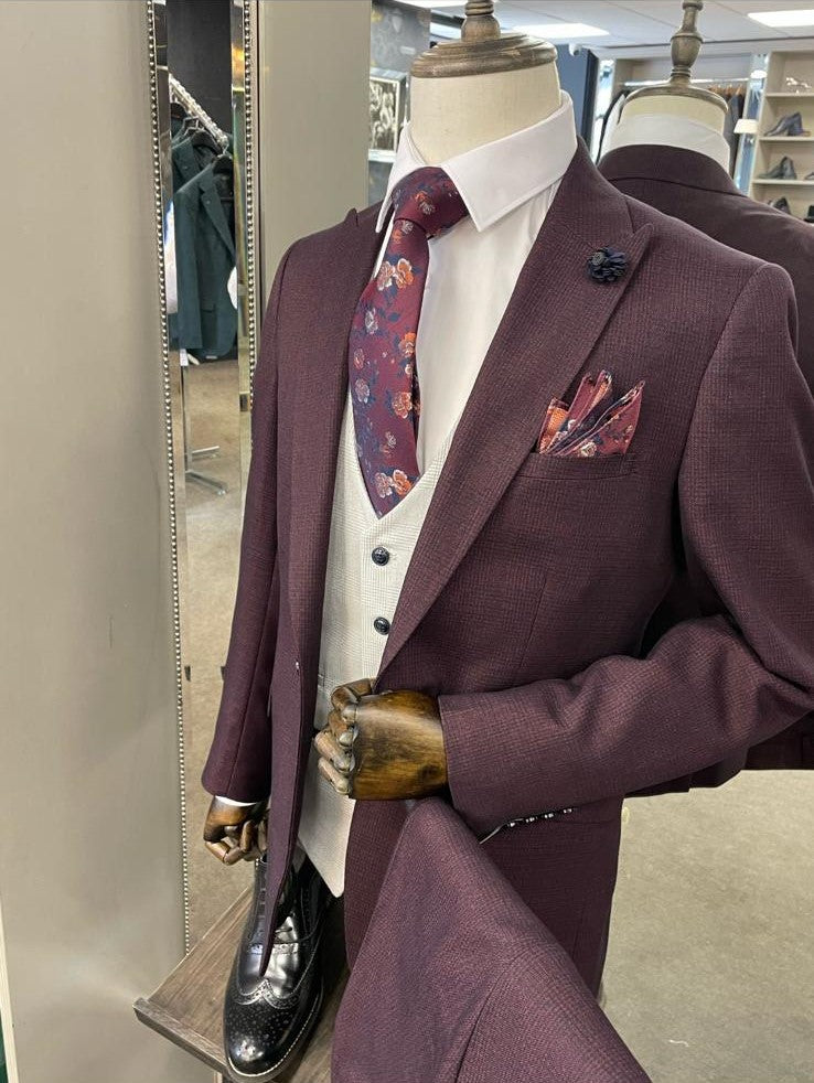 Caridi Wine Blazer & Trousers With Bromley Stone Waistcoat