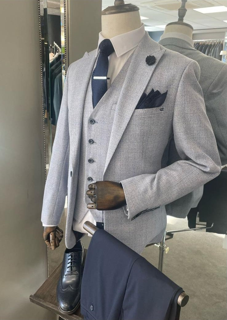 Caridi Sky Blazer & Waistcoat With Navy Trousers