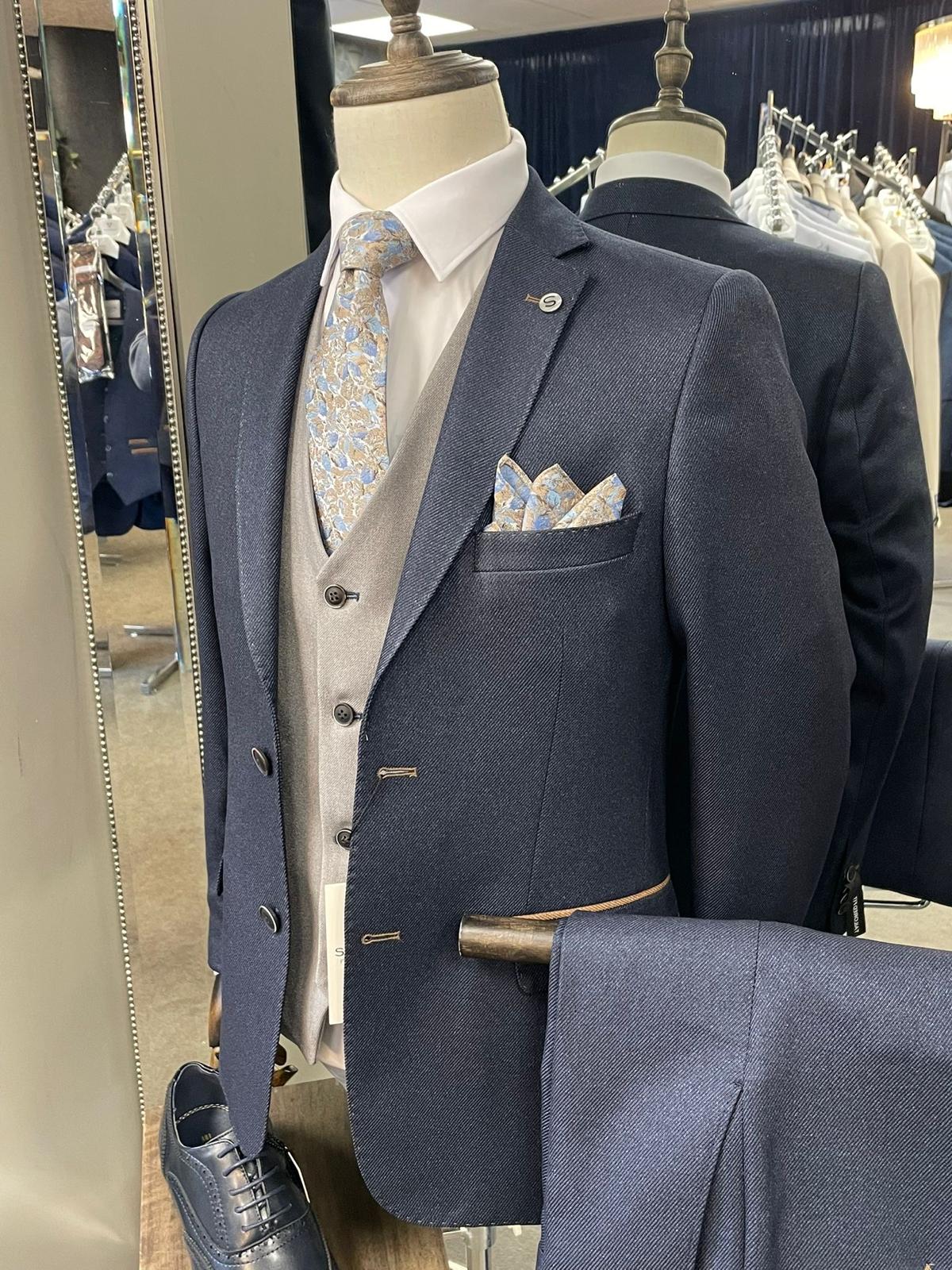 Mycroft Navy with Grey Waistcoat