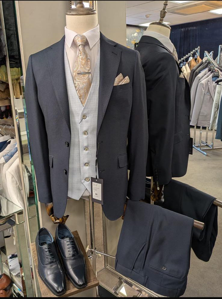 Lino Navy Suit With Sky Waistcoat