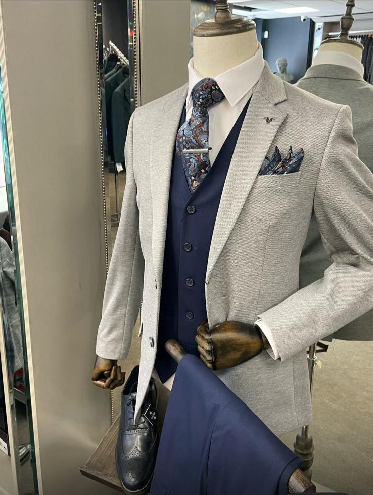 Hou Grey Blazer With Hou Navy Waistcoat & Trousers To Own