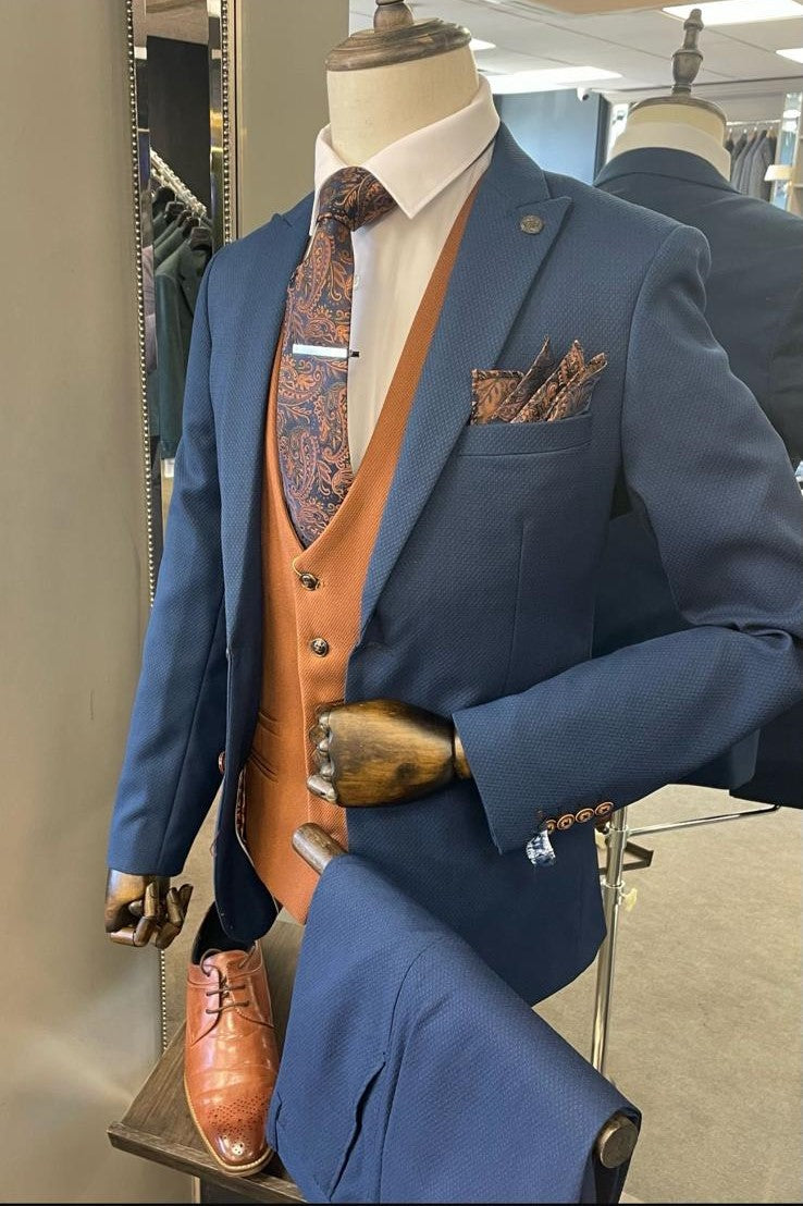 Max Royal Blazer & Trousers With Orange Waistcoat