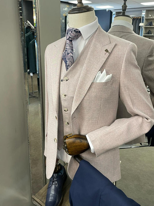 Fratelli Pink Blazer & Waistcoat With Navy Trousers