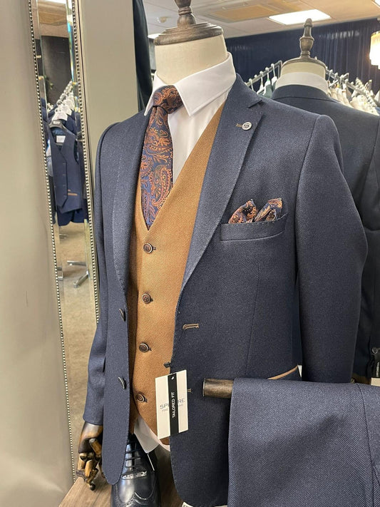 Mycroft Navy with Tan Waistcoat